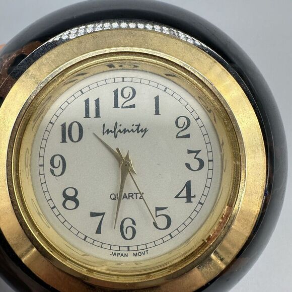 Marble Ball Desk Clock Infinity Japan Movt Paperweight Black/Brown - Picture 2 of 9